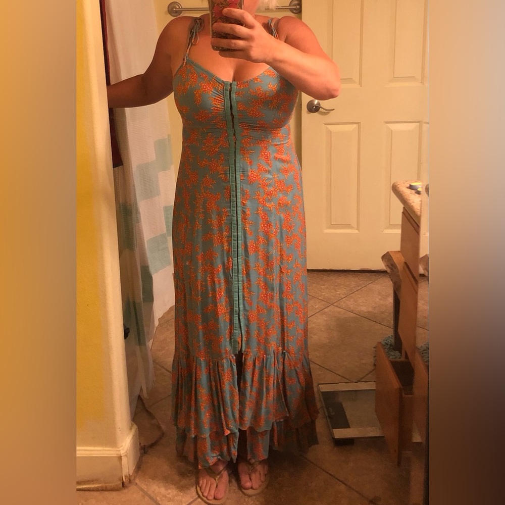 COPY - Free people green and orange maxi dress; size large